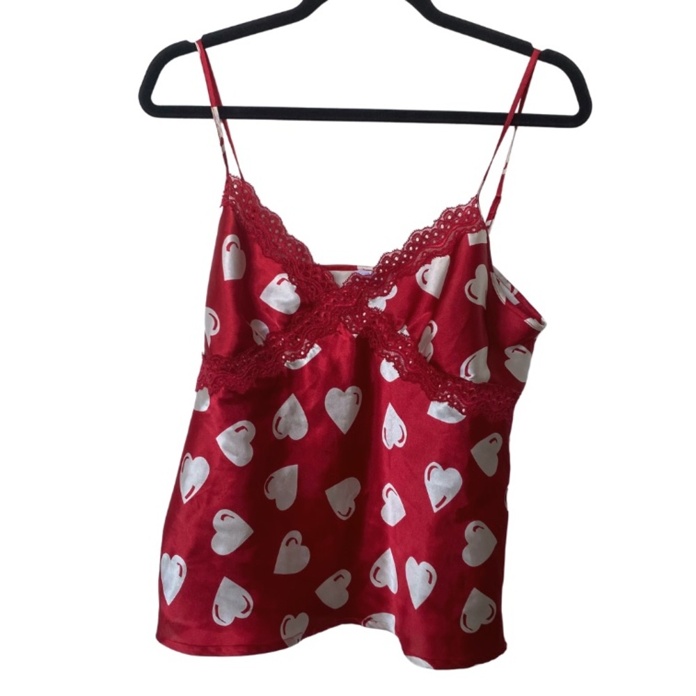 Vintage 90s Red Silky Heart Loungewear Set